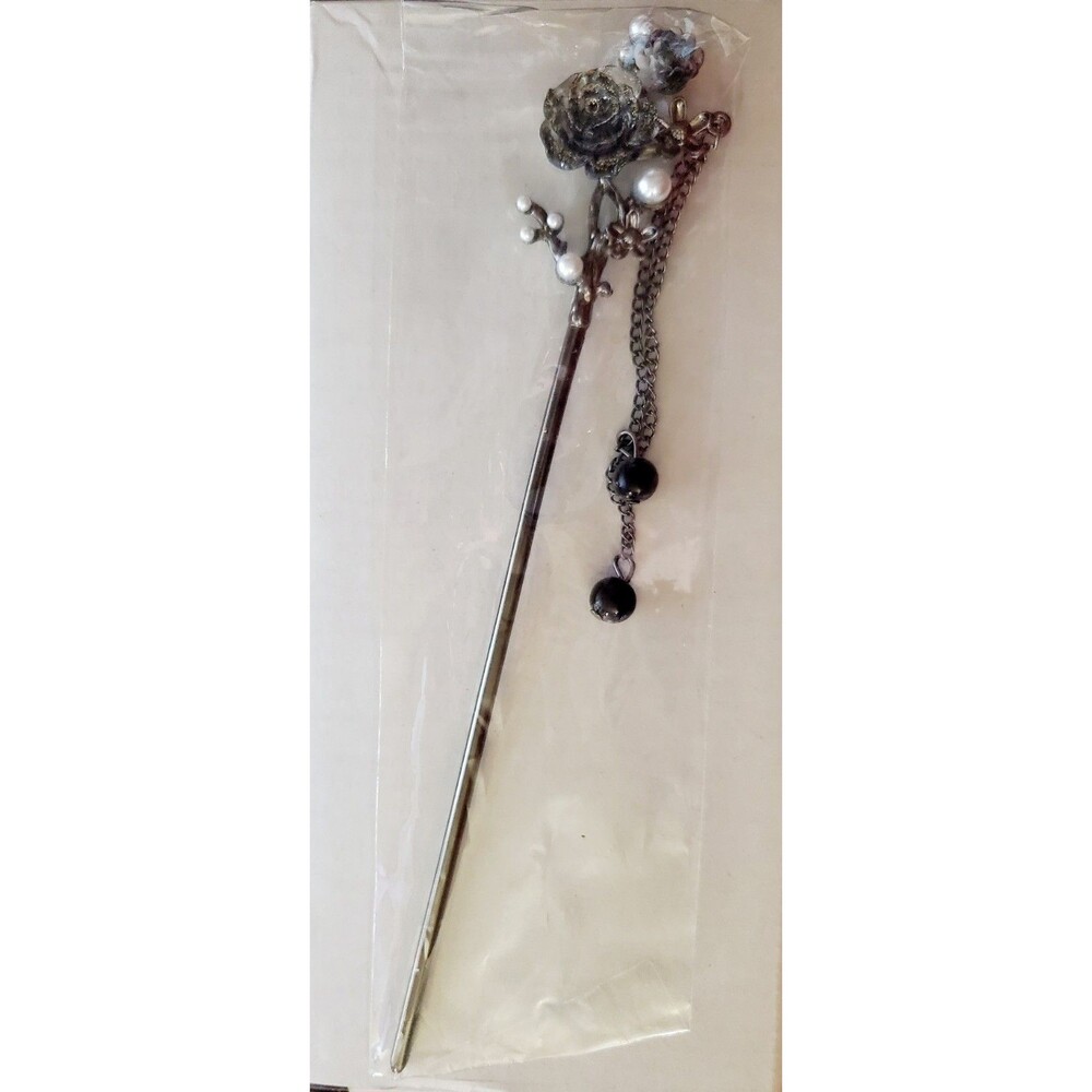 1 pc Women’s Tassel Hair Stick Black Beads Fringe Hanfu Hairpin_NEW